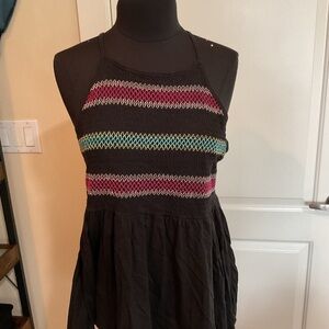 torrid Black Sleeveless Knit Tank with Pink and Teal Stripe Accents